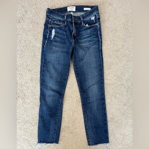Frame Le Skinny de Jeanne Cropped Distressed Frayed Medium Wash Jeans Women’s 27